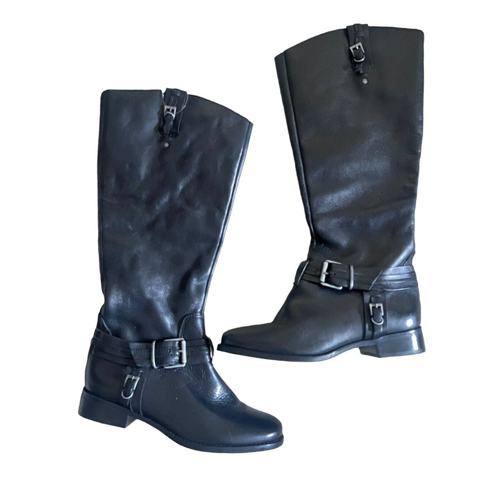 Matisse Flashback Black Leather Tall Riding Boots Size 6 Wide NWOB‎ Fashion Zip